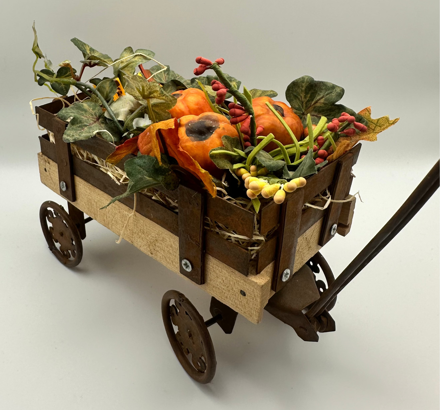 Harvest Garden Cart Decoration, Rustic Cart with Pumpkins