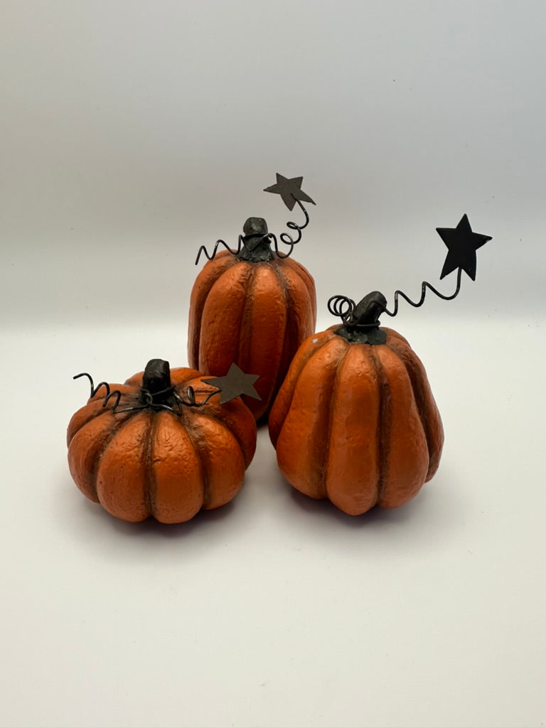 Handpainted Pumpkins with Metal Star, Set of Three