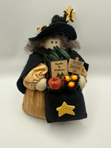 Primitive Style Witch with Yellow Dress and Black Bag