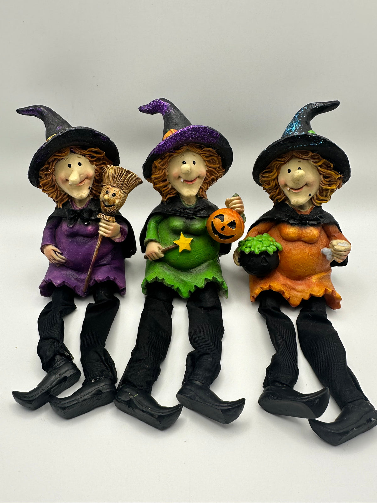 Witch Shelf Sitter with Broom, Purple