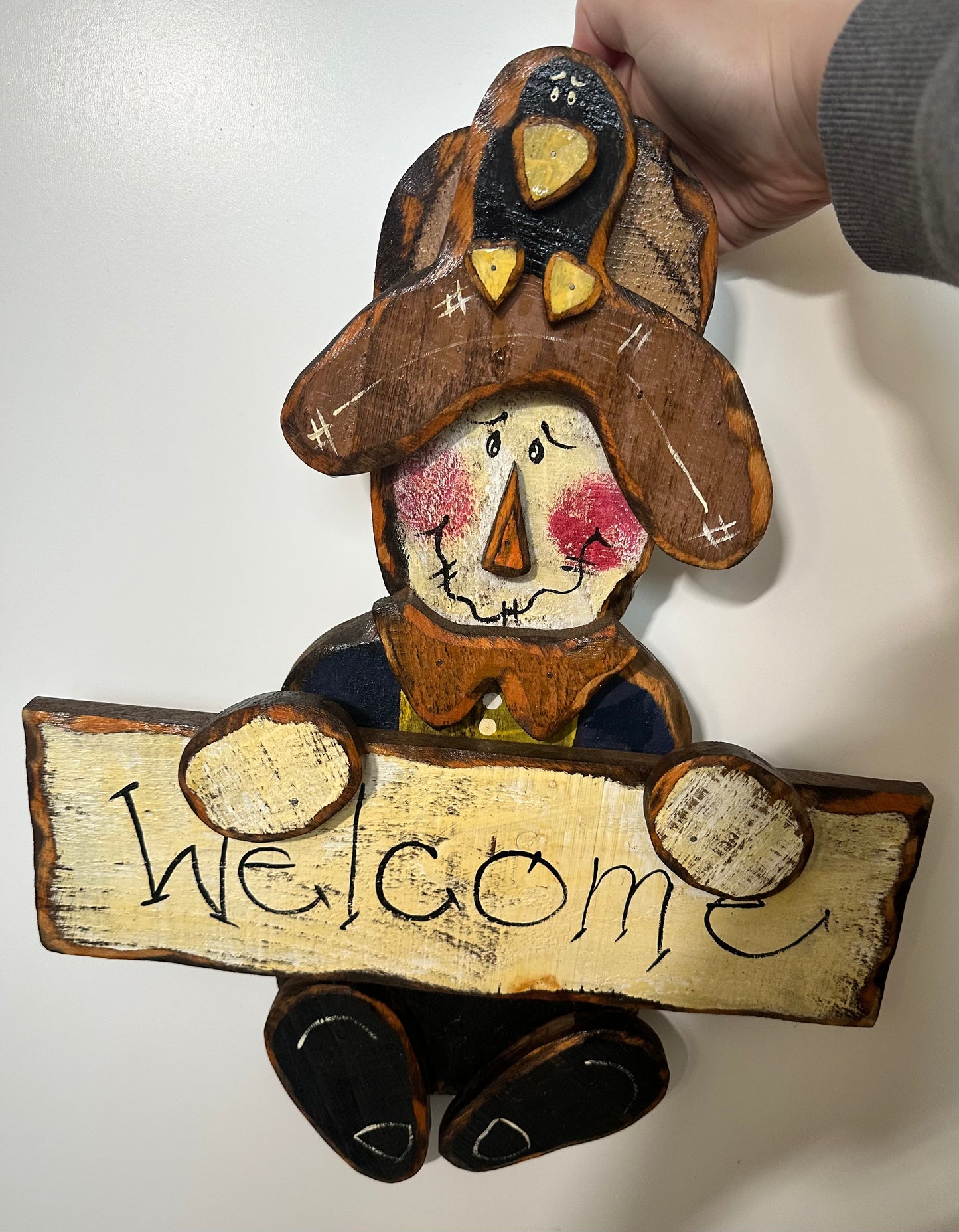 Scarecrow Welcome Sign, Rustic. Wooden, Lacquered