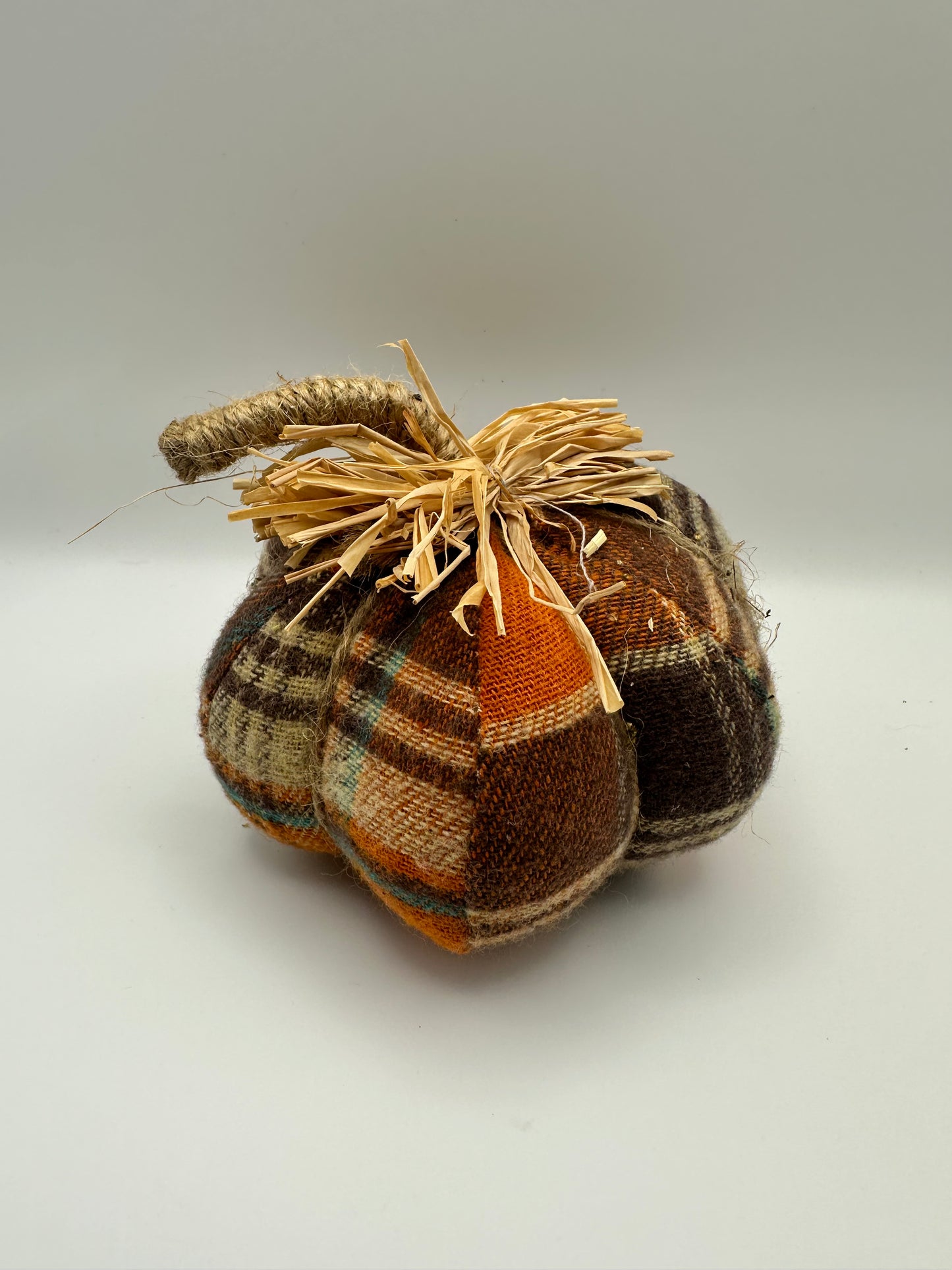 Havest Plaid Medium Fabric Pumpkin, Fall, Thanksgiving