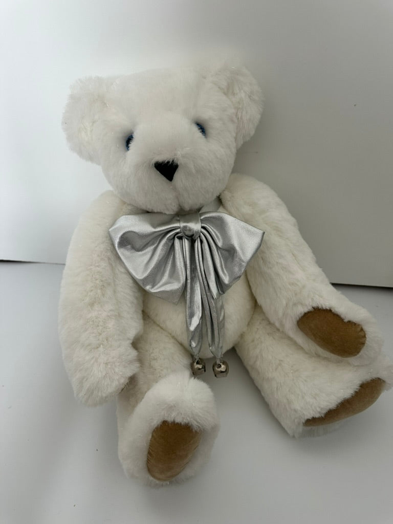 Vermont Teddy Bear White Bear with Silver Bow