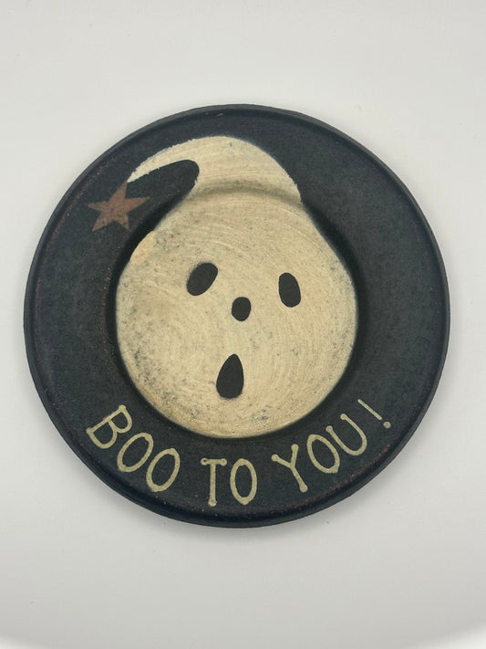 Primitive Rustic "Boo to You!" Ghost Halloween Wooden Plate, The Hearthside Collection