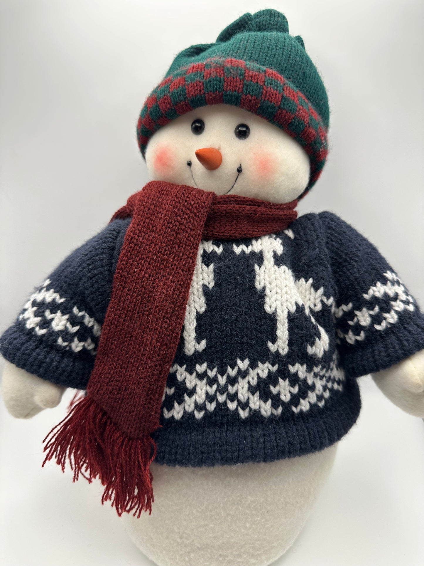 Plush Snowman with Blue Sweater and Red Scarf