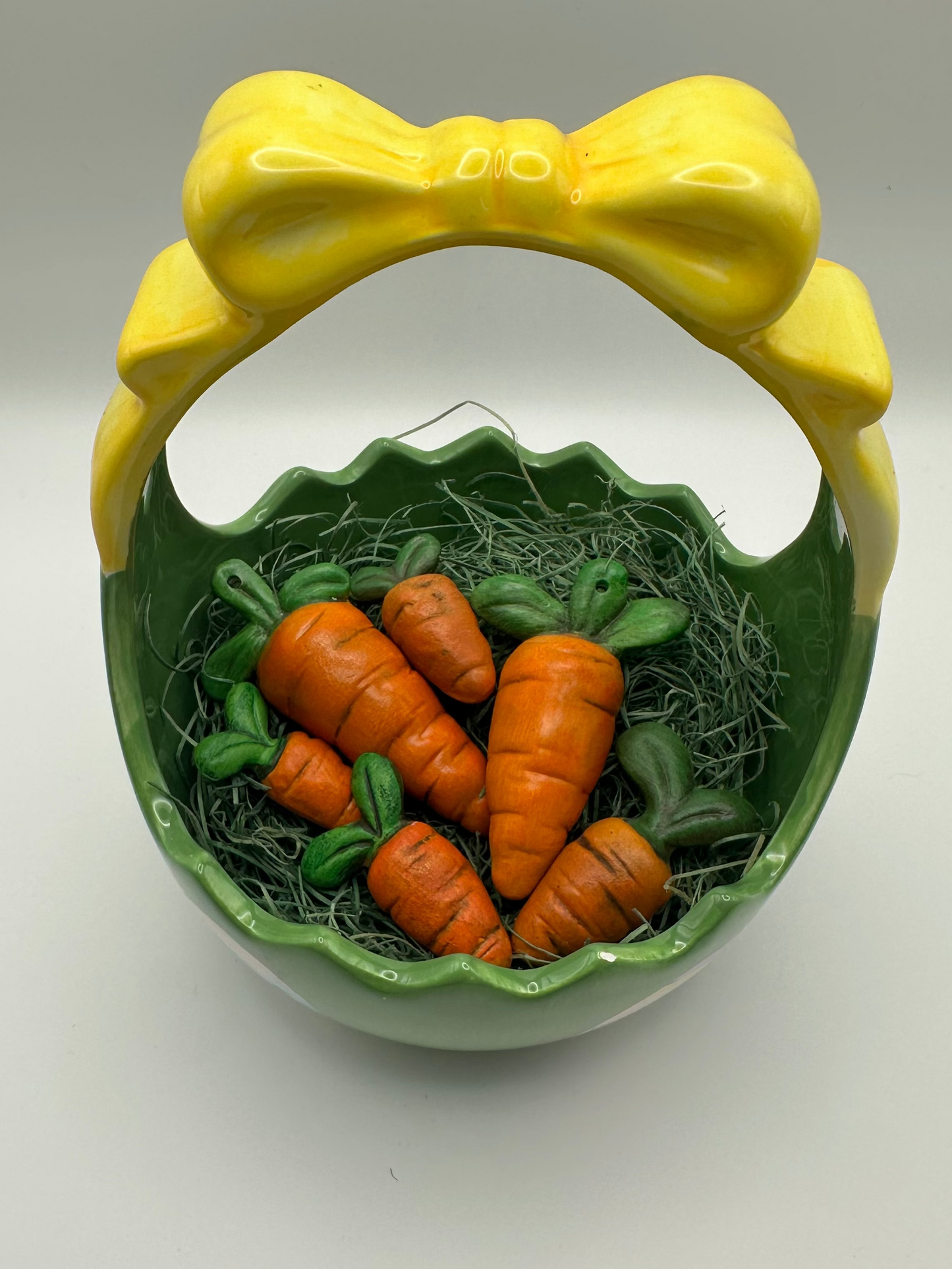 Green and Yellow Hand Painted Ceramic Easter Basket