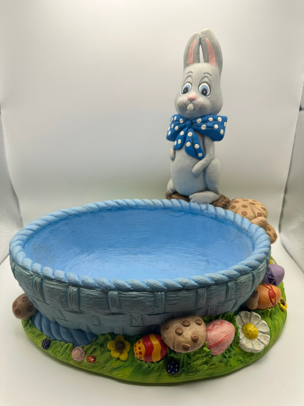 Ceramic Bunny with Large Blue Candy Dish Basket