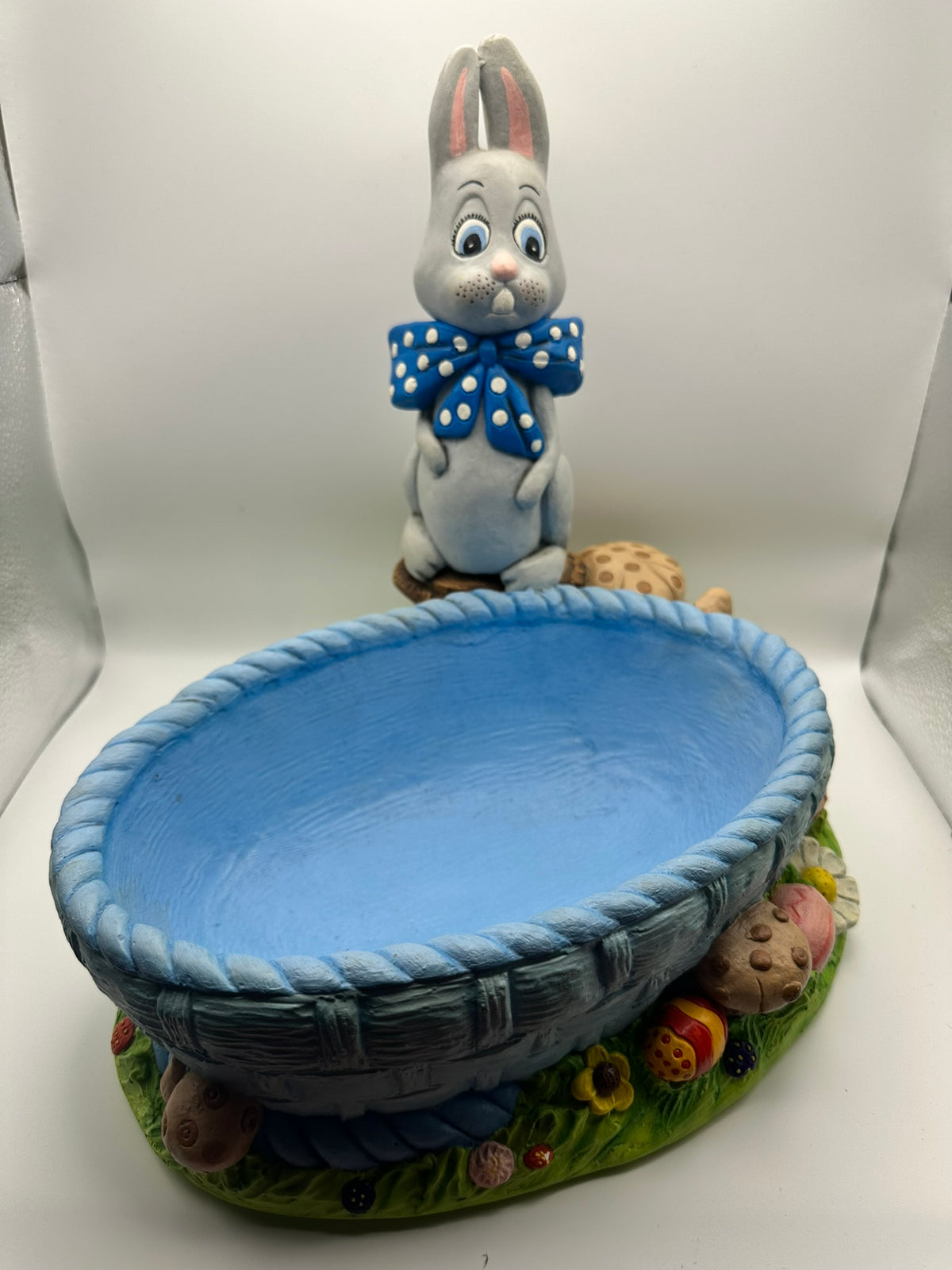 Ceramic Bunny with Large Blue Candy Dish Basket