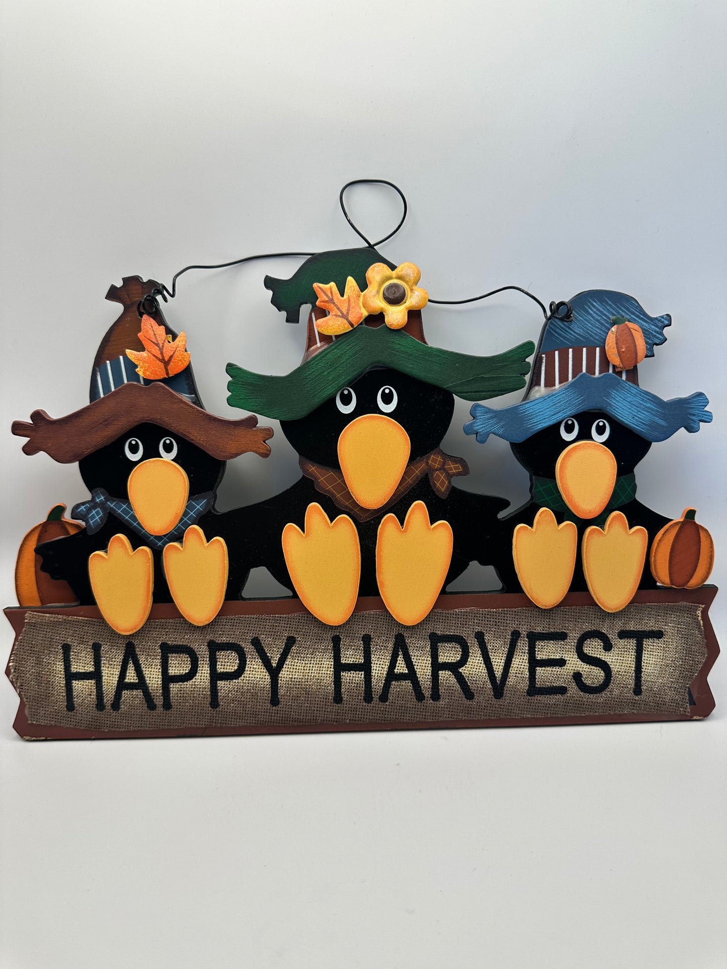 Happy Harvest Sign with Three Crows