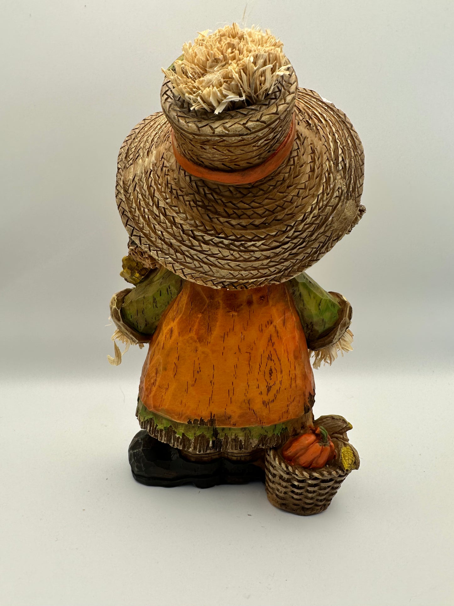 Scarecrow with Sunflowers and Basket of Veggies, Resin Figurine