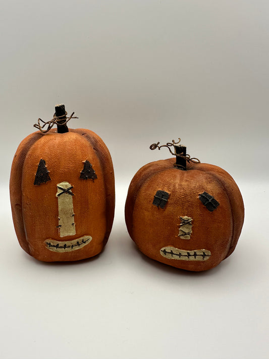 Set of Two Resin Pumpkins, Primitive, Textured Pattern