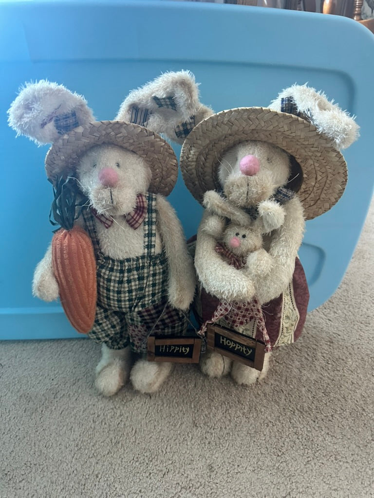 Rustic Farmer Bunny, Dad/Male with Carrot, Hippity Sign