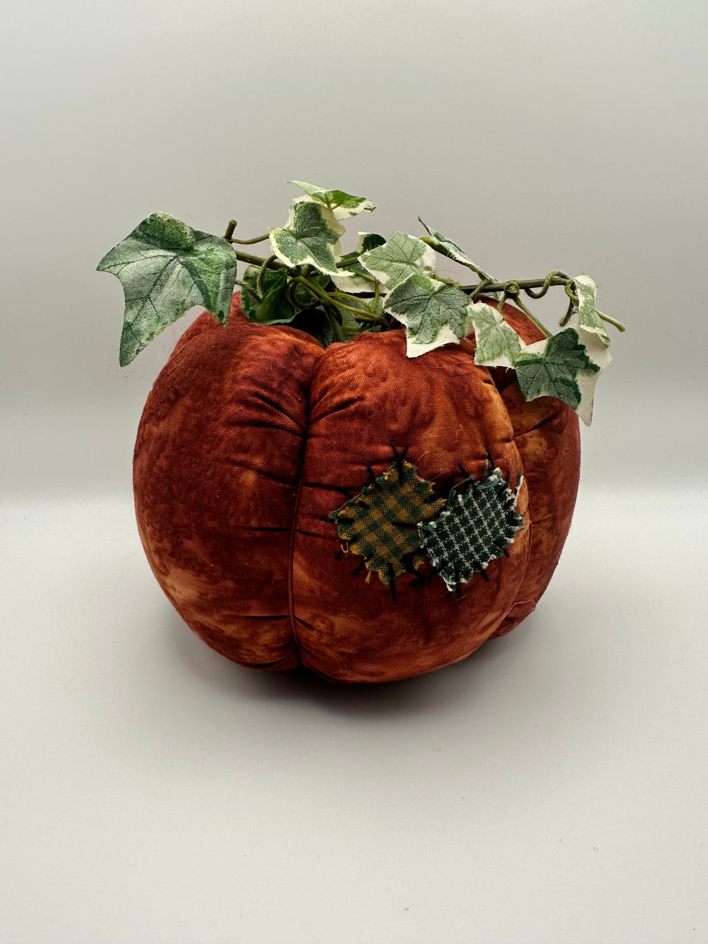 Fabric Stuffed Pumpkin with Wooden Stem