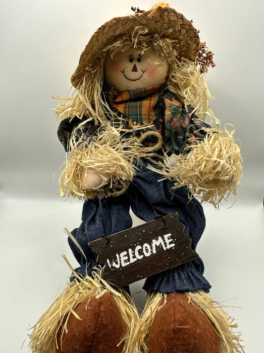 Harvest Scarecrow with "Welcome" Sign