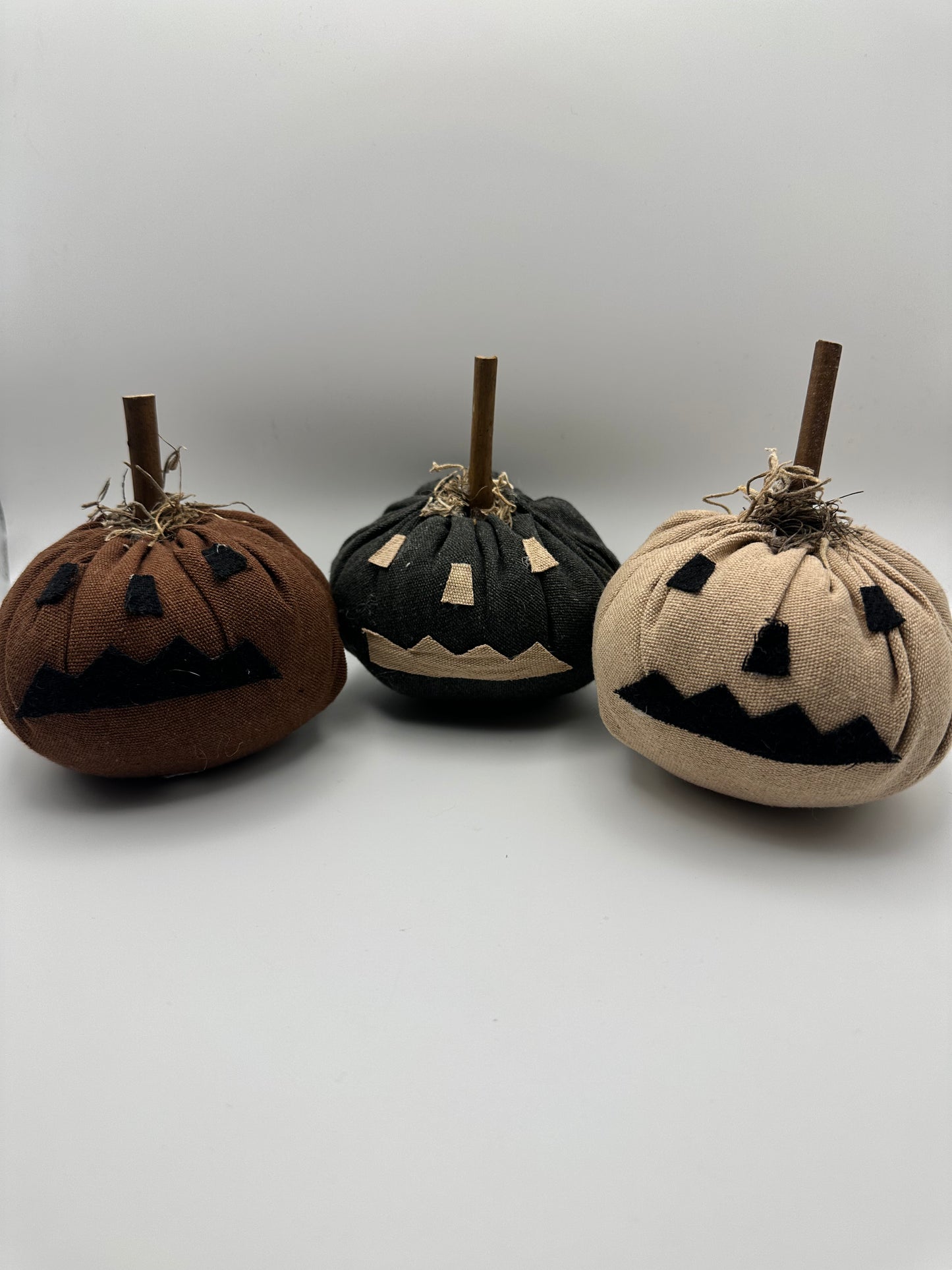 Primitive Stuffed Mini Jack-O-Lanterns, Set of Three