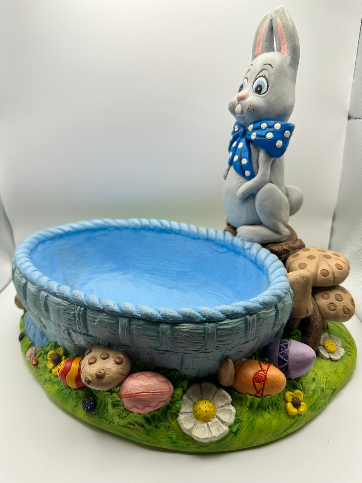 Ceramic Bunny with Large Blue Candy Dish Basket