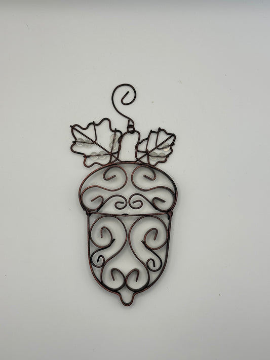 Decorative Metal Acorn Hanging Ornament with Clear Beads