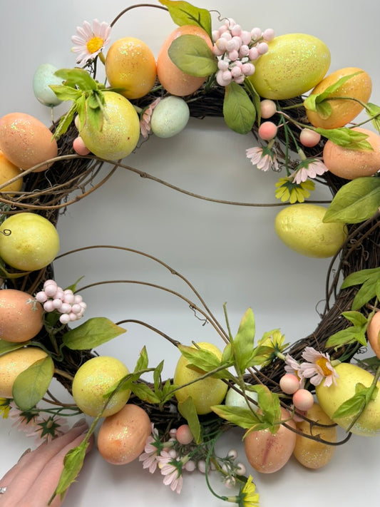 Spring, Easter Grapevine Wreath with Pastel Eggs