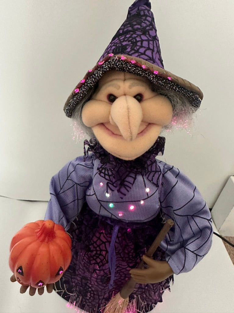2001 Fiber Optic Witch with Pumpkin and Purple Spider Dress, Halloween