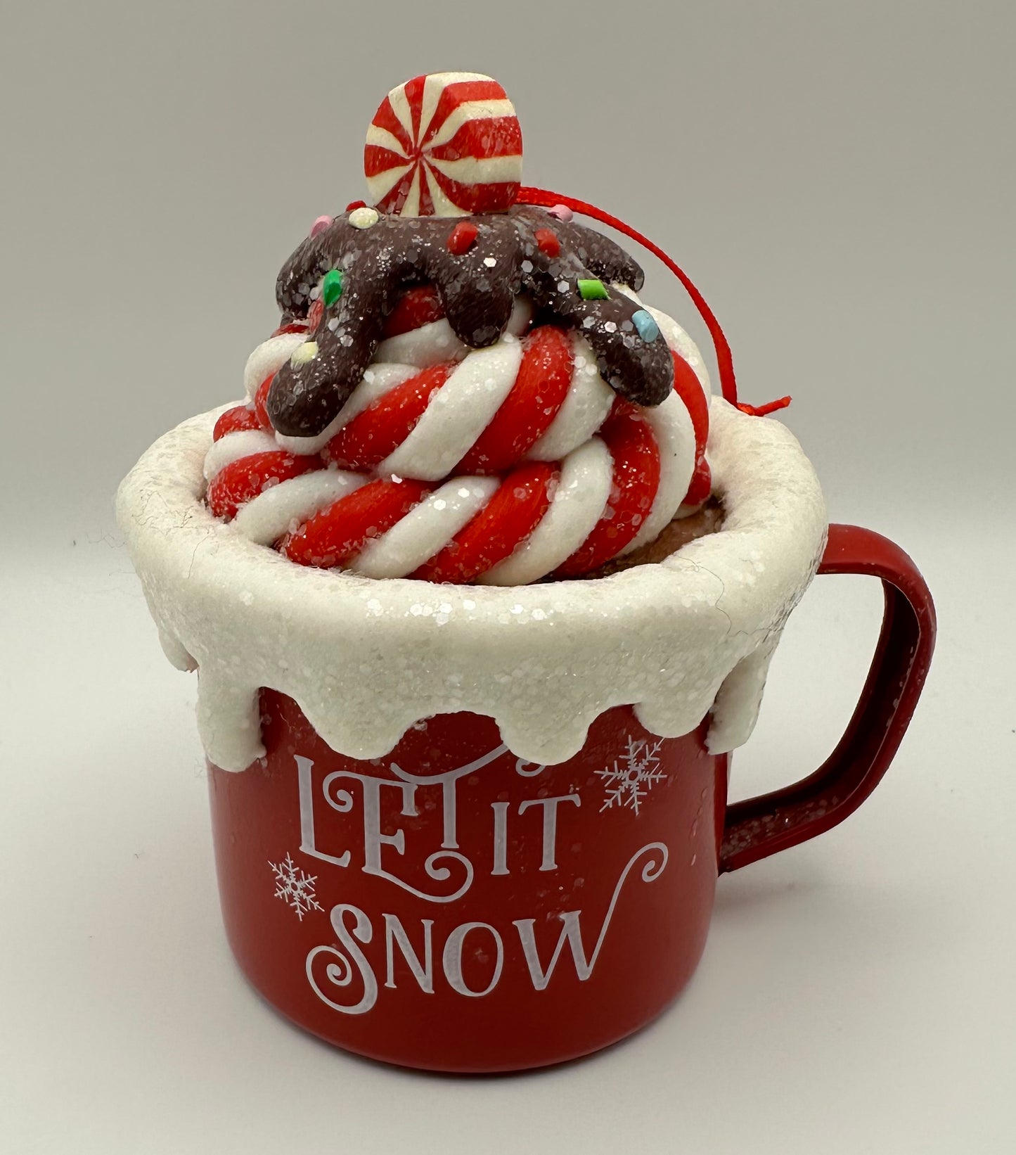 Let it Snow Christmas Ornament, Hot Chocolate Mug with Glitter
