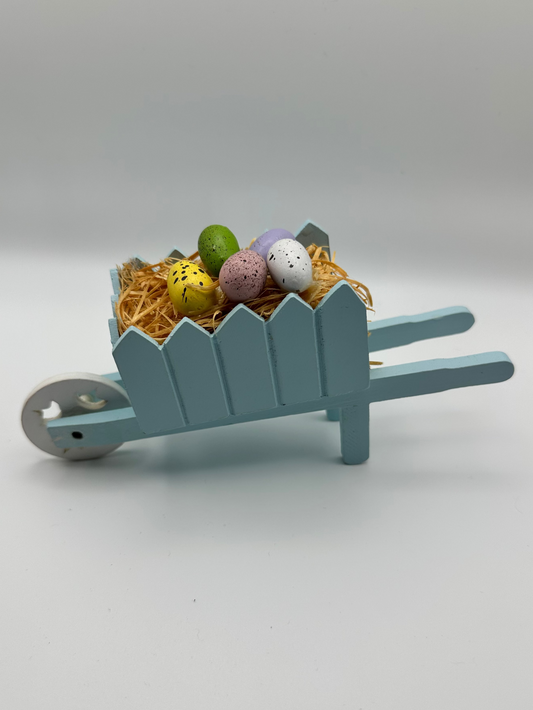 Vintage Wooden Wheelbarrow filled with Mini Easter Eggs