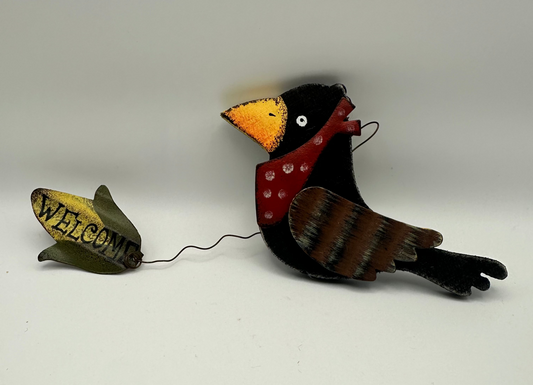 Wooden Crow with Metal Corn "Welcome" Sign, Rustic