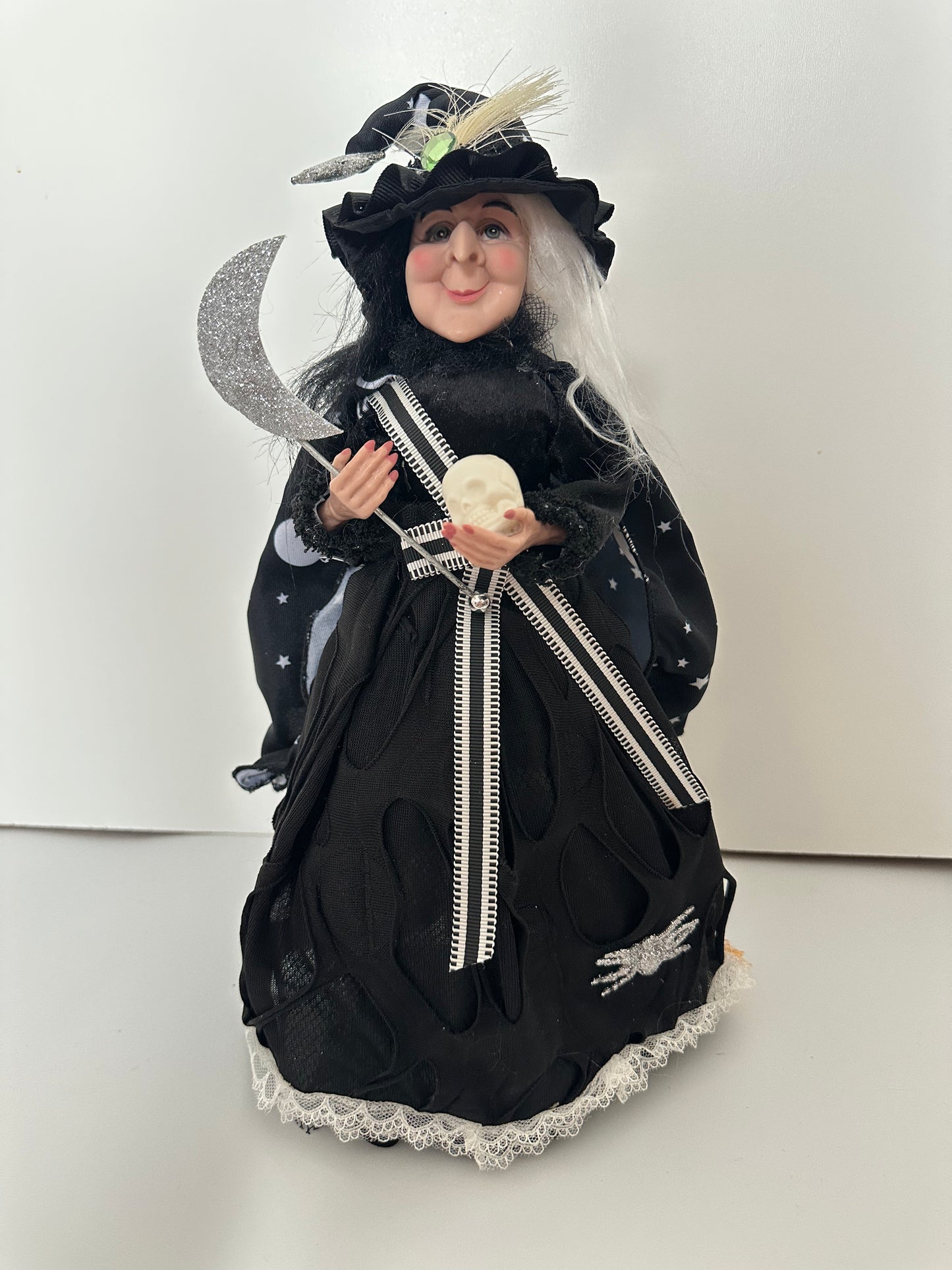 Witch with Black Dress, White Skull and Moon Staff