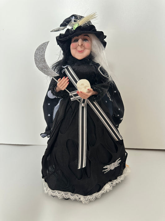 Witch with Black Dress, White Skull and Moon Staff