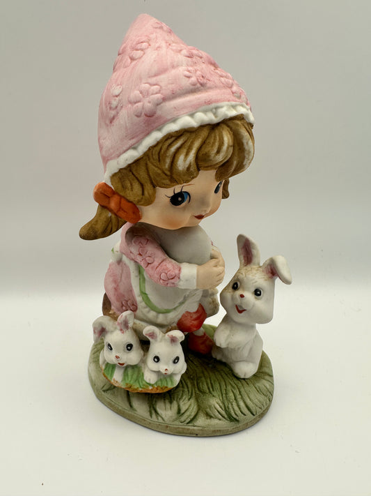 Vintage Royal Crown Little Girl with Bunnies Figurine