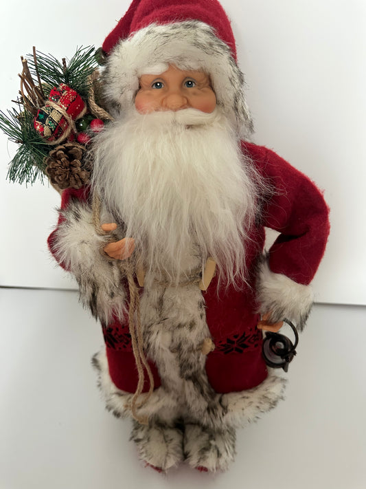Santa Claus with Lantern and Burlap Sack