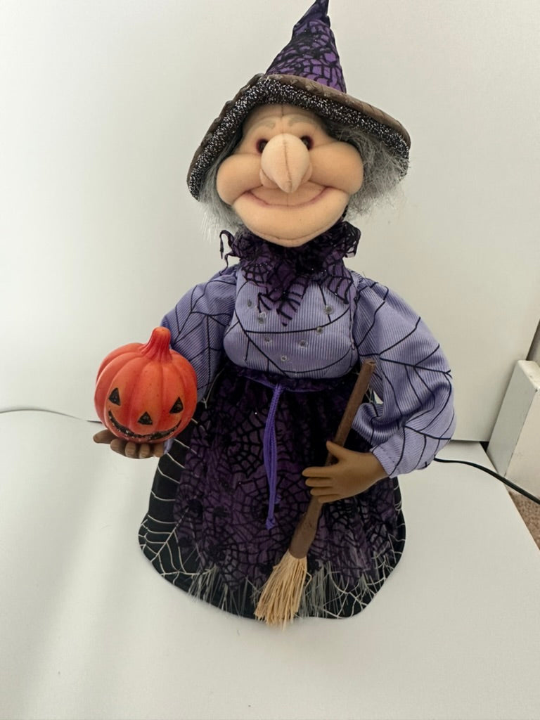 2001 Fiber Optic Witch with Pumpkin and Purple Spider Dress, Halloween