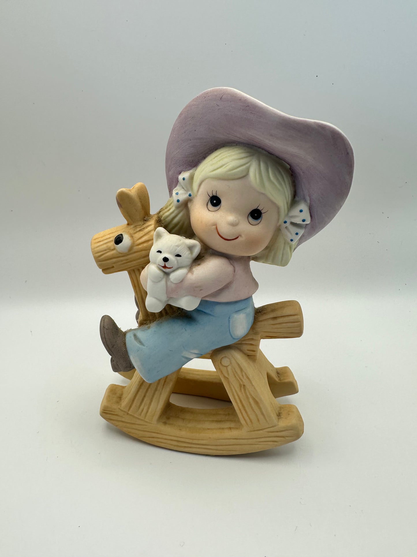 Cowgirl Homco Vintage Figurine, Girl on Rocking Horse