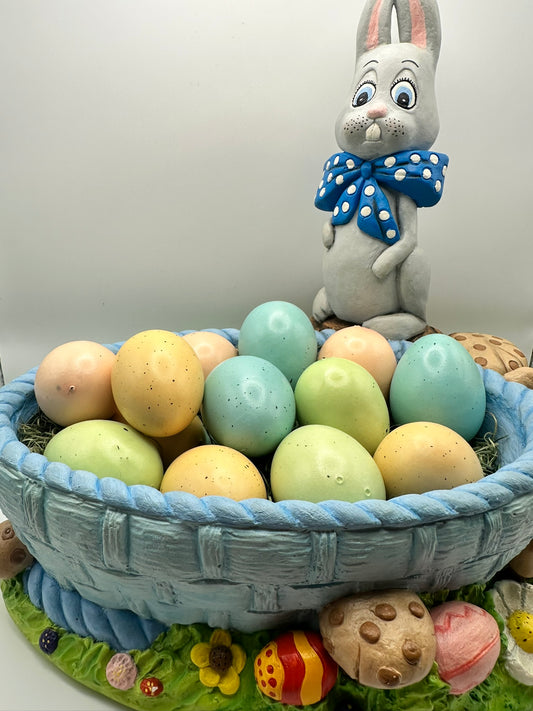 Ceramic Bunny with Large Blue Candy Dish Basket