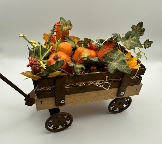 Harvest Garden Cart Decoration, Rustic Cart with Pumpkins