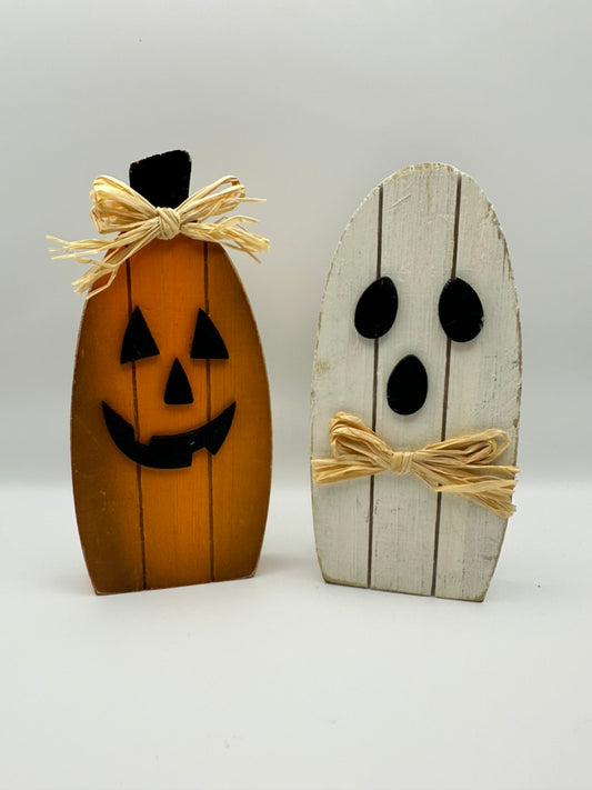 Set of Two, Pumpkin and Ghost Wooden Decor Signs