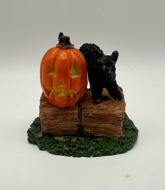 Black Cat and Jack-O-Lantern Figurine, Resin