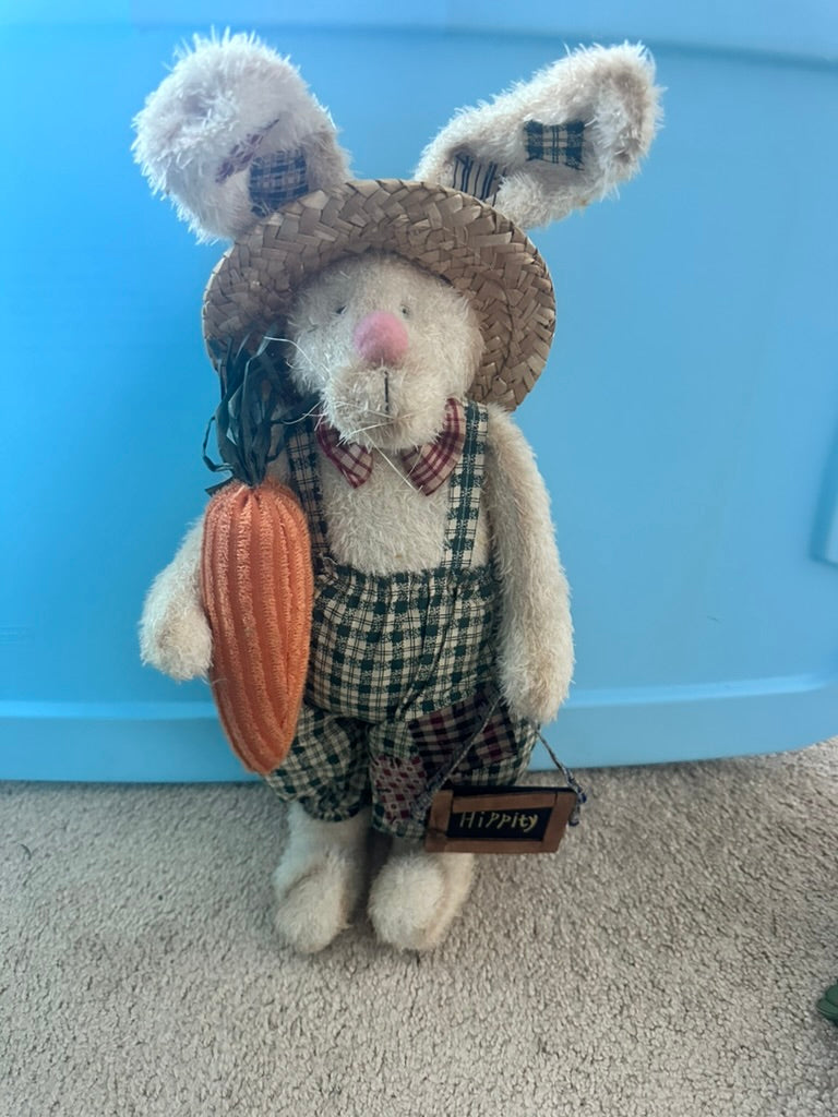 Rustic Farmer Bunny, Dad/Male with Carrot, Hippity Sign