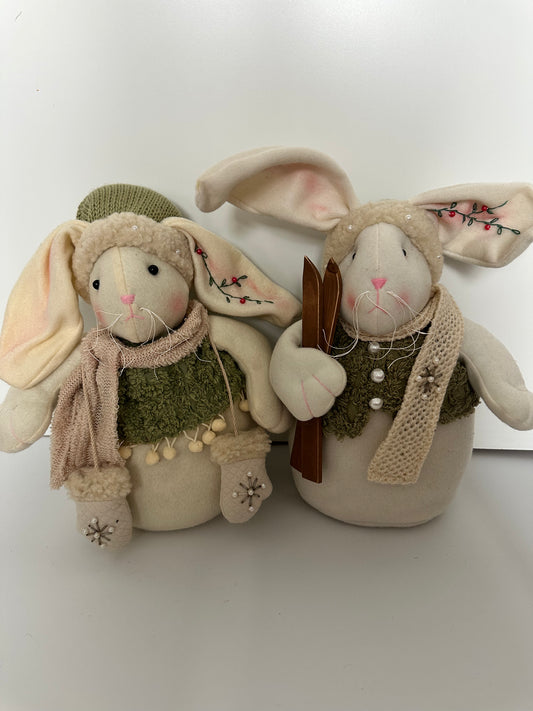 Set of Two Winter Plush Bunnies