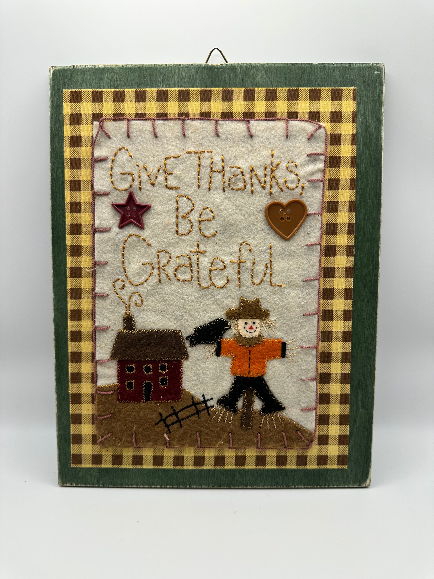 Give Thanks Felt and Wood Wall Sign, "Give Thanks Be Grateful"