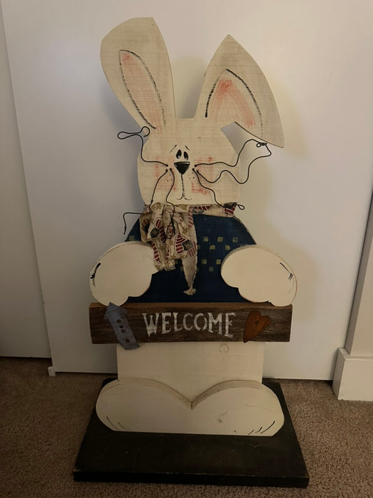 Large Wooden Bunny Welcome Sign
