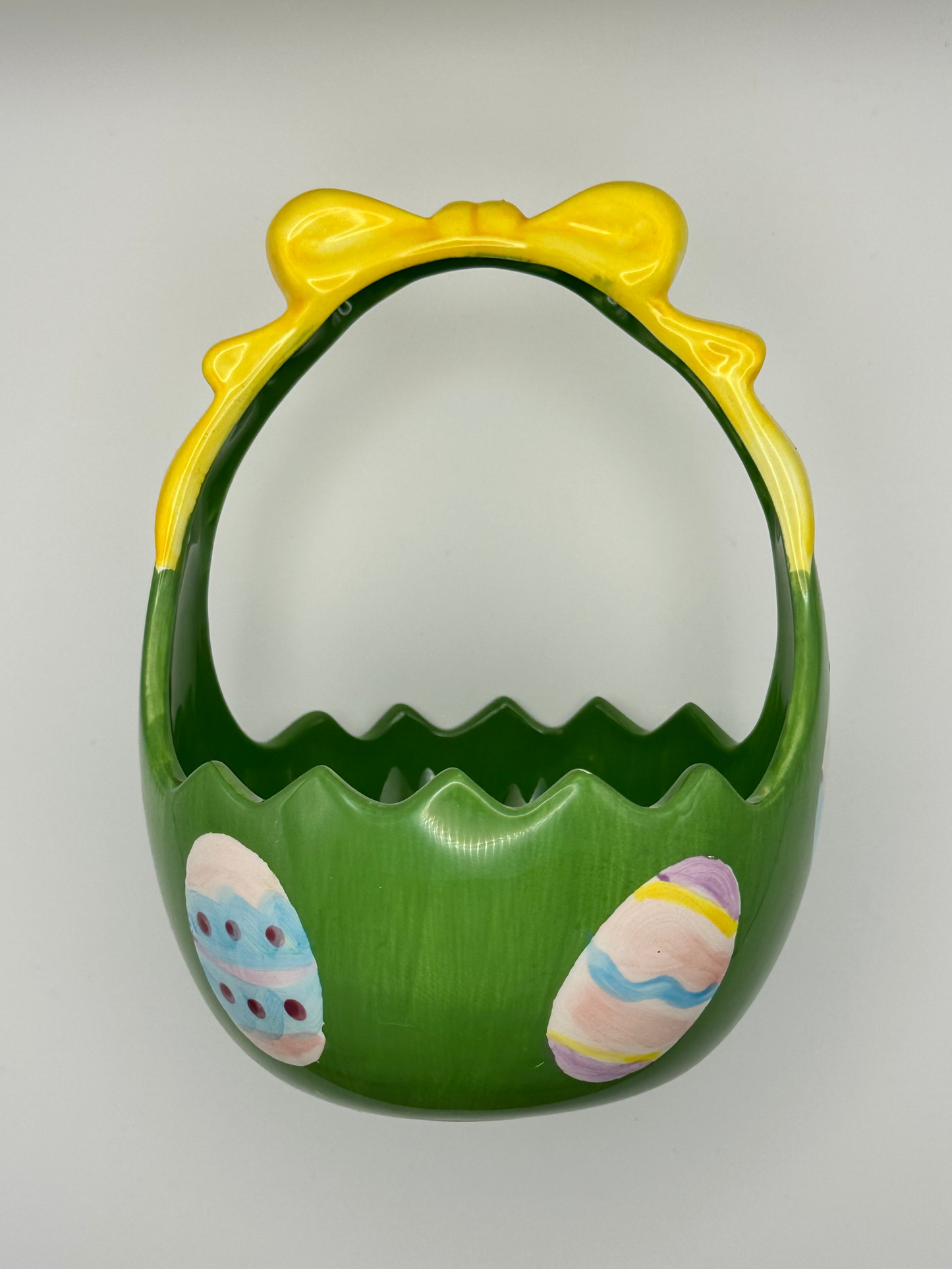 Green and Yellow Hand Painted Ceramic Easter Basket