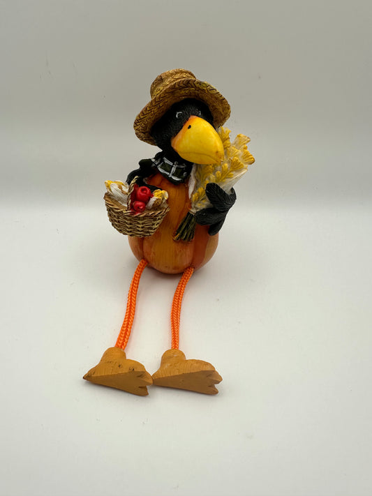 Crow Shelf Sitter with Wheat and Produce Basket, Resin