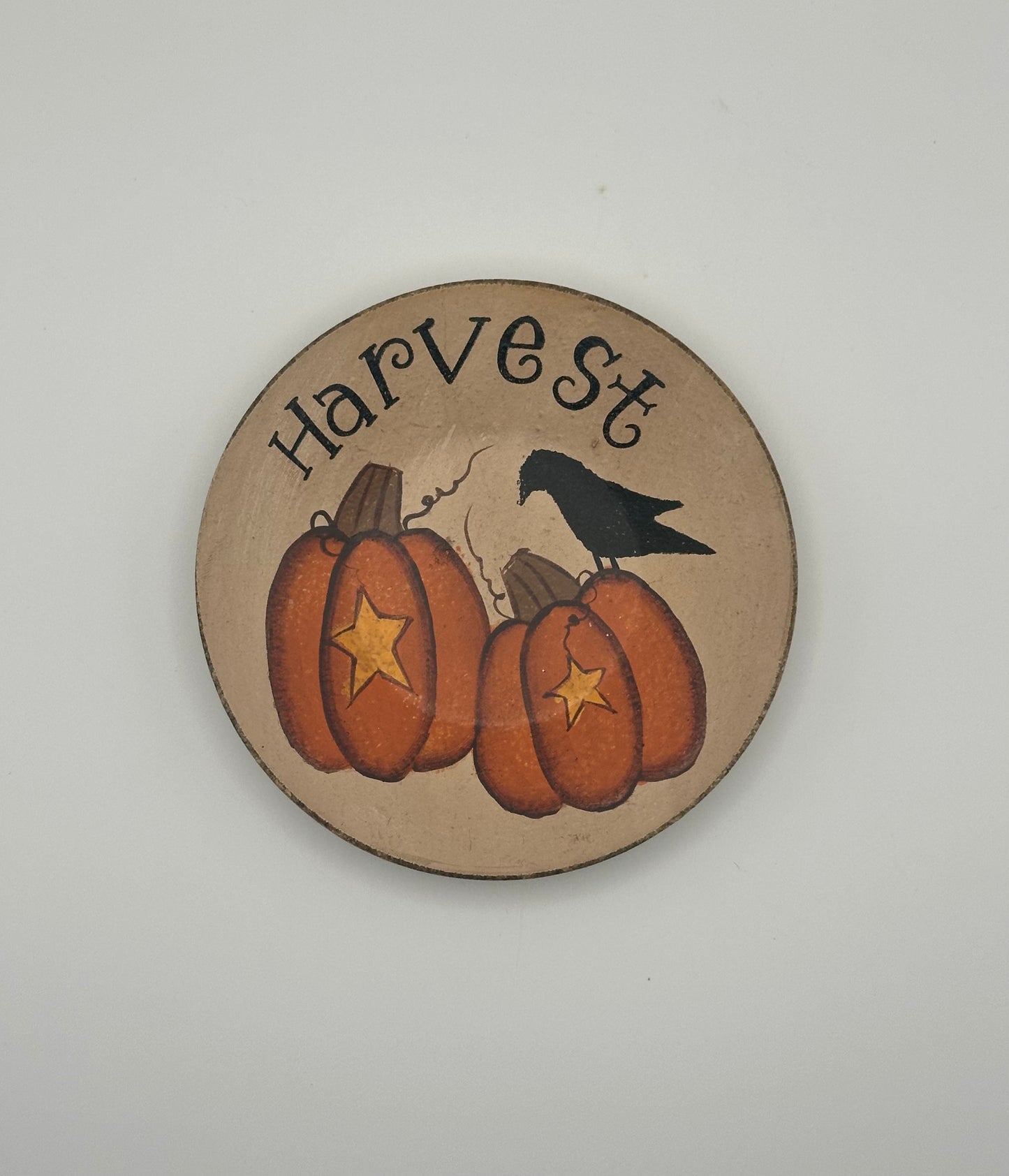 "Harvest" Wooden Pumpkin and Crow Plate