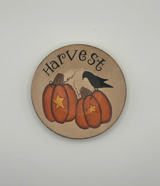 "Harvest" Wooden Pumpkin and Crow Plate