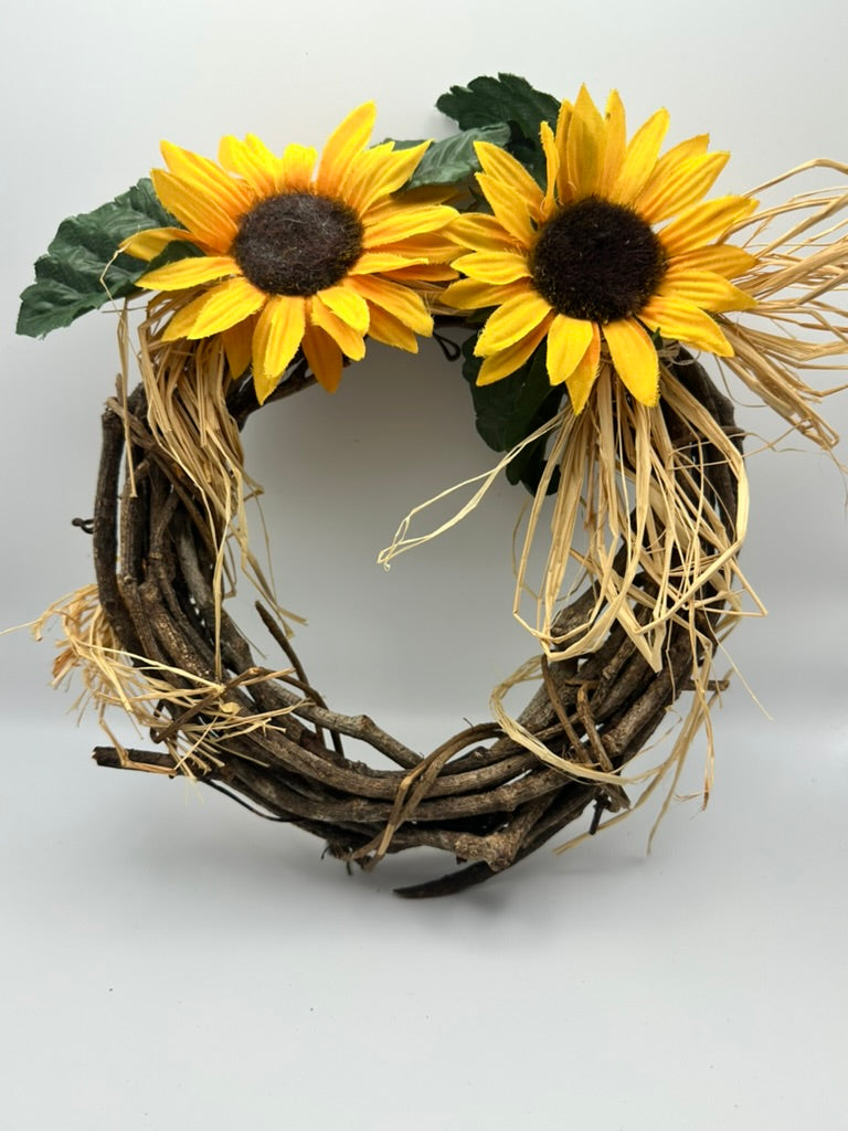 Sunflower Wreath, 8.5” Diameter, Farmhouse, Spring, Summer, Fall