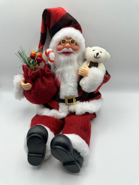 Collectible, Santa Clause Holding Red Bag and White Teddy Bear