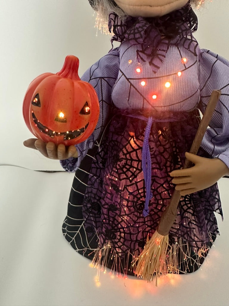 2001 Fiber Optic Witch with Pumpkin and Purple Spider Dress, Halloween