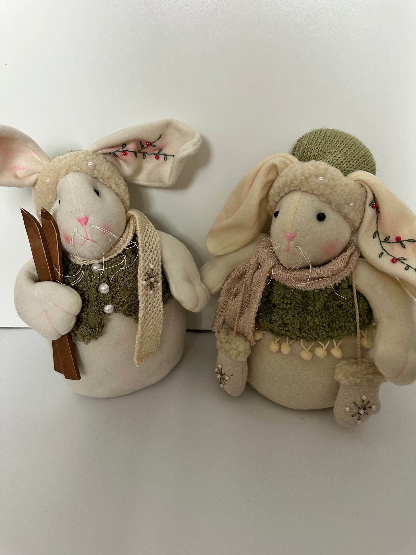 Set of Two Winter Plush Bunnies