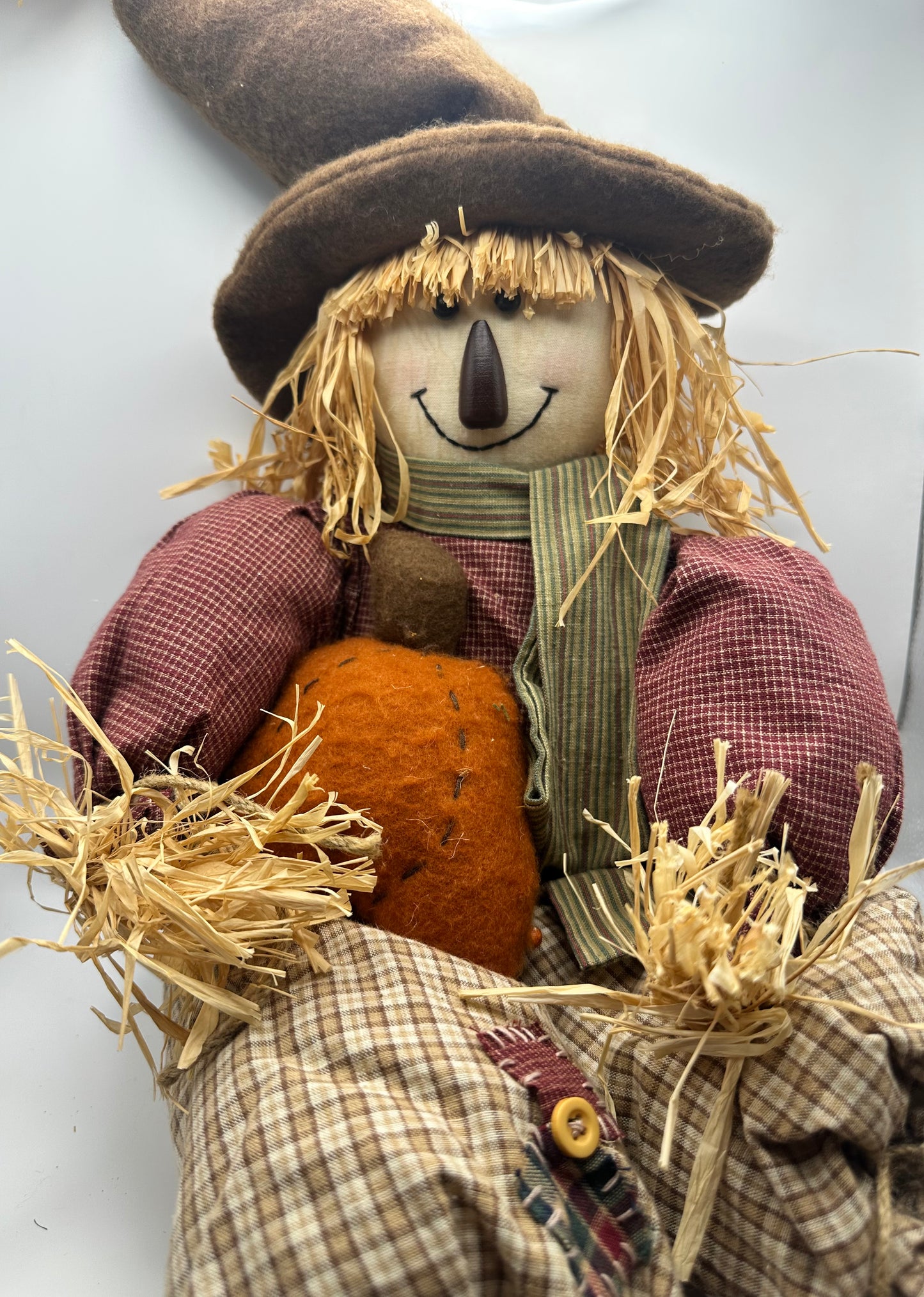 Scarecrow Holding Orange Pumpkin, 29"L