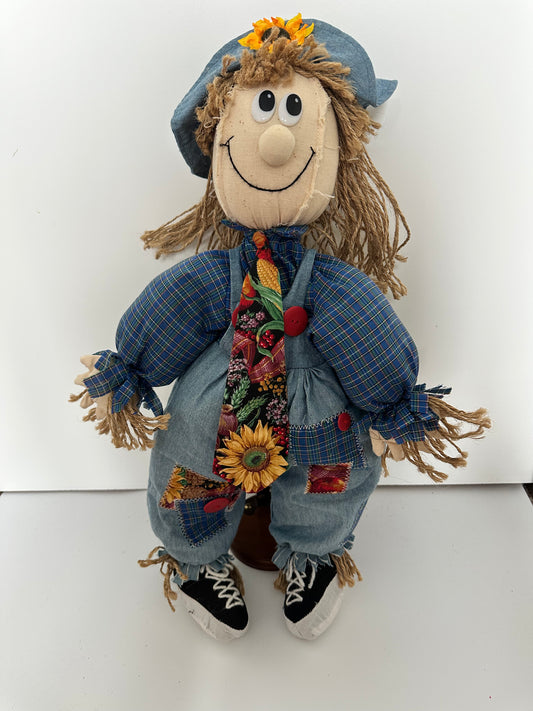 Plush Scarecrow with Floral Tie and Red Plaid Shirt